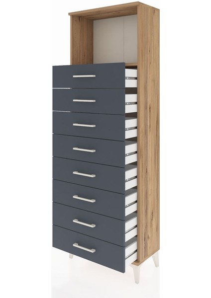 Arges Dolap Tek Raflı 8 Çekmeceli 60X30X182 Çam-Antrasit fırsatları