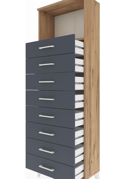 Arges Dolap Tek Raflı 8 Çekmeceli 60X30X182 Çam-Antrasit indirimleri