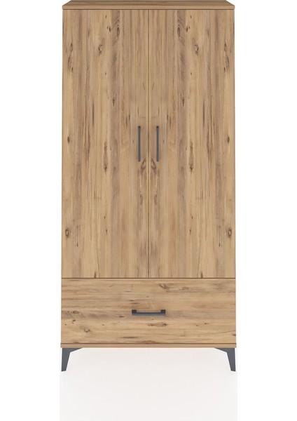 Arges Dolap 4 Raflı Tek Çekmeceli 2 Kapaklı 88X30X182 Çam-Çam