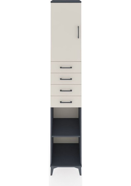 Hyperion Dolap 4 Raflı 4 Çekmeceli Tek Kapaklı 44X44X243 Antrasit-Aytaşı