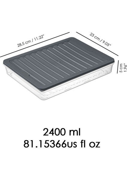 4'lü Buzdolabı Organizer Mikrodalga ve Difrize Uygun Saklama Kabı Antrasit 4 x 2400 ml