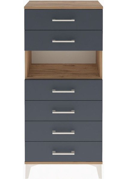 Arges Dolap Tek Raflı 6 Çekmeceli 60X30X134 Çam-Antrasit