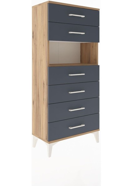 Arges Dolap Tek Raflı 6 Çekmeceli 60X30X134 Çam-Antrasit fiyatları