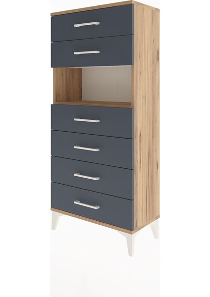 Arges Dolap Tek Raflı 6 Çekmeceli 60X30X134 Çam-Antrasit modelleri