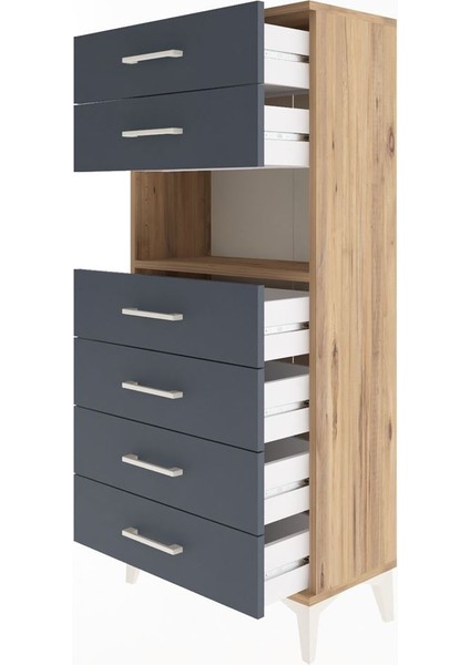 Arges Dolap Tek Raflı 6 Çekmeceli 60X30X134 Çam-Antrasit fırsatları