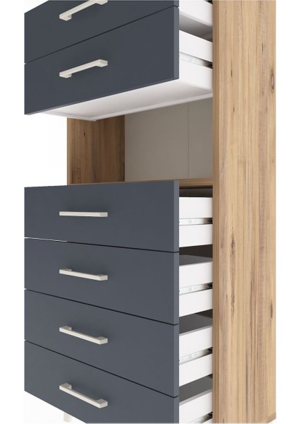 Arges Dolap Tek Raflı 6 Çekmeceli 60X30X134 Çam-Antrasit indirimleri