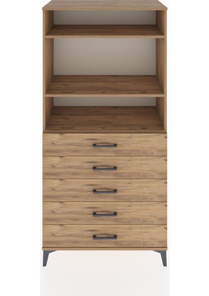 Hyperion Dolap 3 Raflı 5 Çekmeceli 88X44X182 Çam-Çam