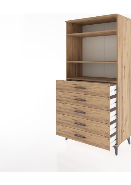 Hyperion Dolap 3 Raflı 5 Çekmeceli 88X44X182 Çam-Çam fırsatları