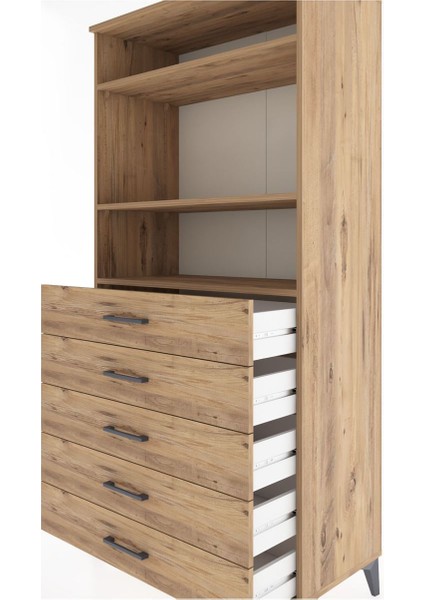 Hyperion Dolap 3 Raflı 5 Çekmeceli 88X44X182 Çam-Çam indirimleri