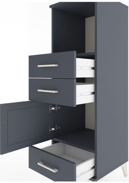 Hyperion Dolap 2 Raflı 3 Çekmeceli Tek Kapaklı 44X44X134 Antrasit-Antrasit indirimleri