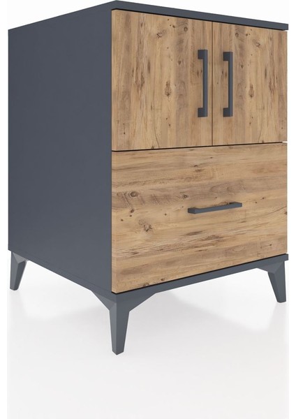 Kronos Komodin 2 Raflı Tek Çekmeceli 2 Kapaklı 60X59X80 Antrasit-Çam fiyatları