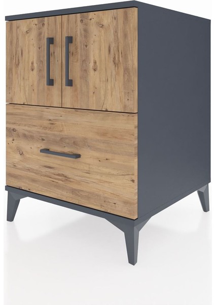 Kronos Komodin 2 Raflı Tek Çekmeceli 2 Kapaklı 60X59X80 Antrasit-Çam modelleri