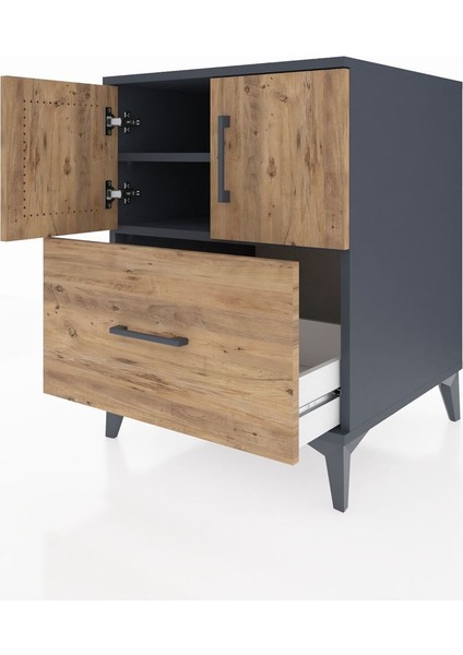 Kronos Komodin 2 Raflı Tek Çekmeceli 2 Kapaklı 60X59X80 Antrasit-Çam fırsatları