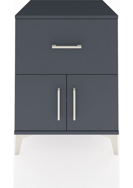 Kronos Komodin Tek Raflı Tek Çekmeceli 2 Kapaklı 60X59X80 Antrasit-Antrasit