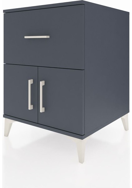 Kronos Komodin Tek Raflı Tek Çekmeceli 2 Kapaklı 60X59X80 Antrasit-Antrasit modelleri