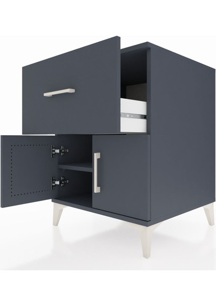 Kronos Komodin Tek Raflı Tek Çekmeceli 2 Kapaklı 60X59X80 Antrasit-Antrasit indirimleri