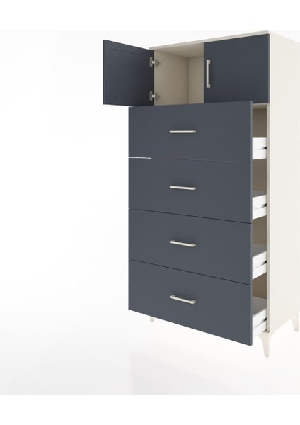 Hyperion Dolap Tek Raflı 4 Çekmeceli 2 Kapaklı 88X44X182 Aytaşı-Antrasit fırsatları