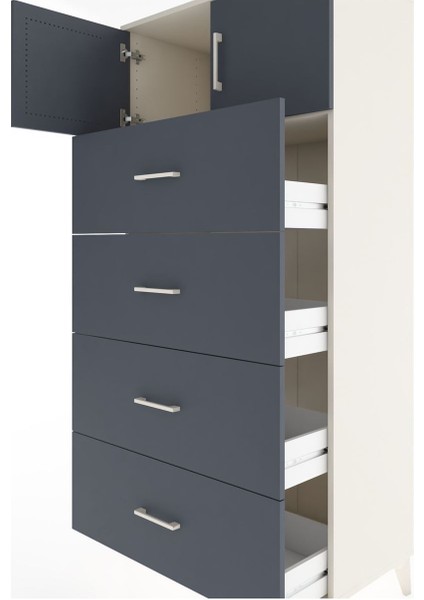 Hyperion Dolap Tek Raflı 4 Çekmeceli 2 Kapaklı 88X44X182 Aytaşı-Antrasit indirimleri