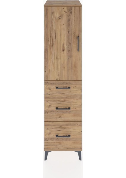 Hyperion Dolap 2 Raflı 3 Çekmeceli Tek Kapaklı 44X44X182 Çam-Çam