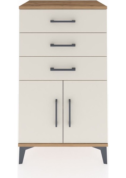 Hyperion Komodin Tek Raflı 3 Çekmeceli 2 Kapaklı 60X44X106 Çam-Aytaşı