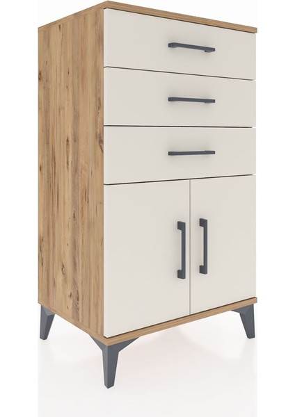 Hyperion Komodin Tek Raflı 3 Çekmeceli 2 Kapaklı 60X44X106 Çam-Aytaşı fiyatları