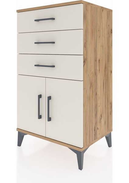 Hyperion Komodin Tek Raflı 3 Çekmeceli 2 Kapaklı 60X44X106 Çam-Aytaşı modelleri