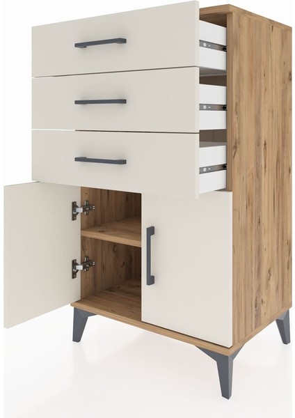 Hyperion Komodin Tek Raflı 3 Çekmeceli 2 Kapaklı 60X44X106 Çam-Aytaşı fırsatları