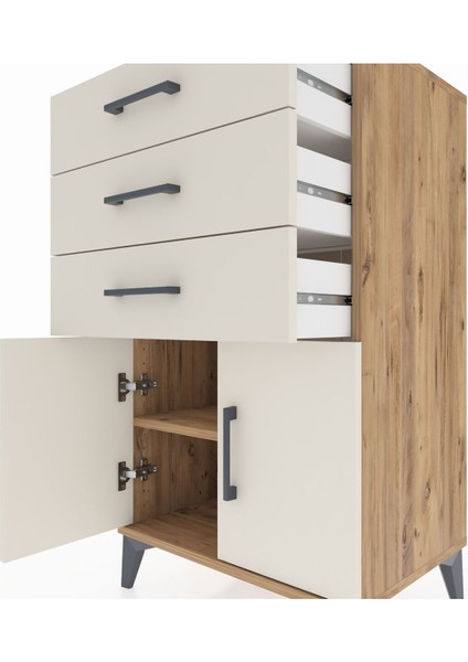 Hyperion Komodin Tek Raflı 3 Çekmeceli 2 Kapaklı 60X44X106 Çam-Aytaşı indirimleri