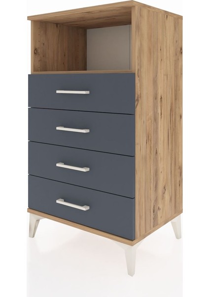 Hyperion Komodin Tek Raflı 4 Çekmeceli 60X44X106 Çam-Antrasit modelleri