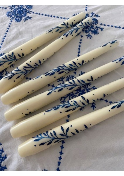 Mavi Çiçek Desenli El Çizimi Handmade Şamdan Kokulu Mum fiyatları