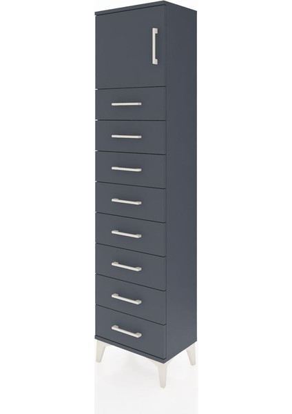 Arges Dolap Tek Raflı 8 Çekmeceli Tek Kapaklı 44X30X182 Antrasit-Antrasit modelleri