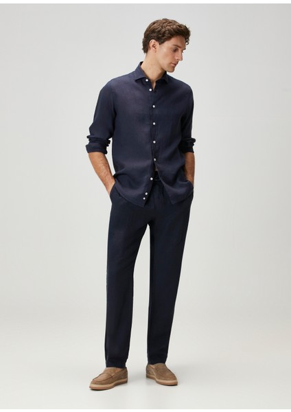 Comfort Fit Lacivert Keten Gömlek fiyatları