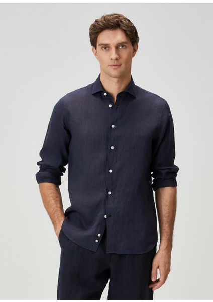 Comfort Fit Lacivert Keten Gömlek modelleri