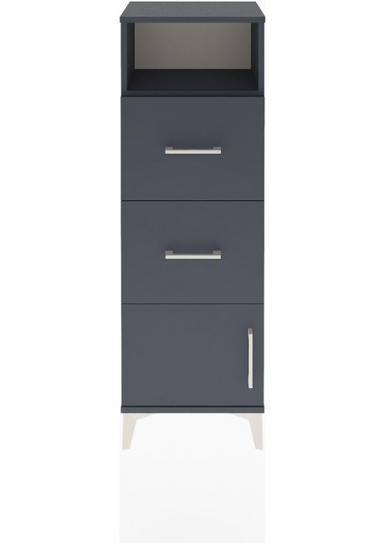 Arges Dolap Tek Raflı 2 Çekmeceli Tek Kapaklı 44X30X134 Antrasit-Antrasit