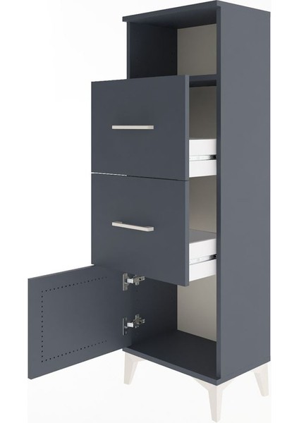 Arges Dolap Tek Raflı 2 Çekmeceli Tek Kapaklı 44X30X134 Antrasit-Antrasit fırsatları