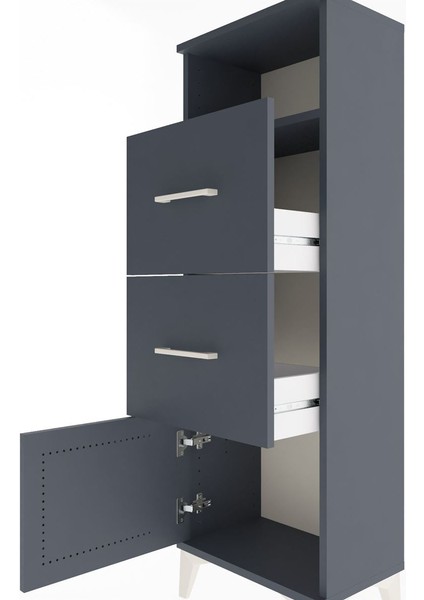 Arges Dolap Tek Raflı 2 Çekmeceli Tek Kapaklı 44X30X134 Antrasit-Antrasit indirimleri