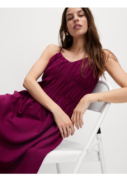 Keten Karışımlı Askılı Midaxi Elbise modelleri