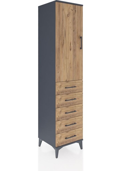 Hyperion Dolap 3 Raflı 5 Çekmeceli Tek Kapaklı 44X44X195 Antrasit-Çam fiyatları