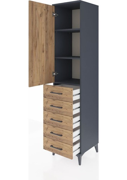 Hyperion Dolap 3 Raflı 5 Çekmeceli Tek Kapaklı 44X44X195 Antrasit-Çam fırsatları