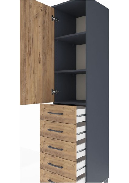 Hyperion Dolap 3 Raflı 5 Çekmeceli Tek Kapaklı 44X44X195 Antrasit-Çam indirimleri