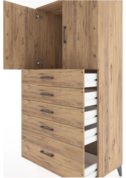 Hyperion Dolap Tek Raflı 5 Çekmeceli 2 Kapaklı 88X44X182 Çam-Çam indirimleri