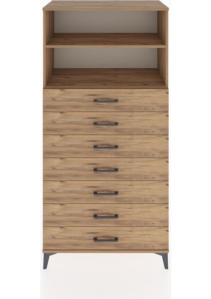 Hyperion Dolap 2 Raflı 7 Çekmeceli 88X44X182 Çam-Çam