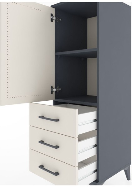 Hyperion Dolap 2 Raflı 3 Çekmeceli Tek Kapaklı 44X44X134 Antrasit-Aytaşı indirimleri