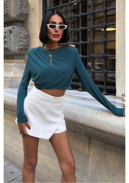 Aksesuar Detaylı Vatkalı Sandy Bluz 3479