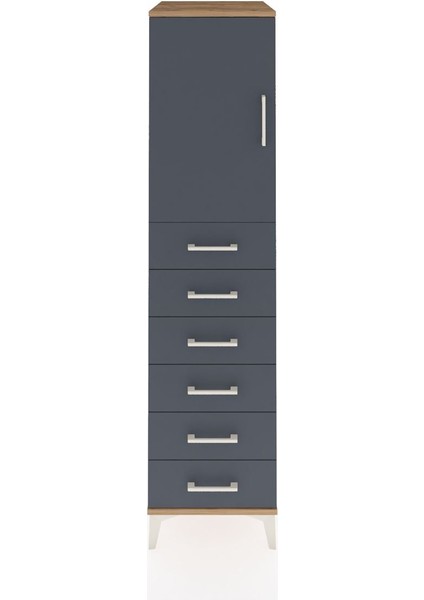 Kronos Dolap Tek Raflı 6 Çekmeceli Tek Kapaklı 44X59X182 Çam-Antrasit