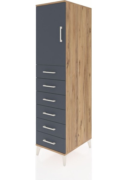 Kronos Dolap Tek Raflı 6 Çekmeceli Tek Kapaklı 44X59X182 Çam-Antrasit modelleri