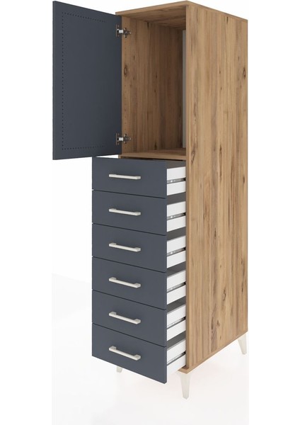 Kronos Dolap Tek Raflı 6 Çekmeceli Tek Kapaklı 44X59X182 Çam-Antrasit fırsatları