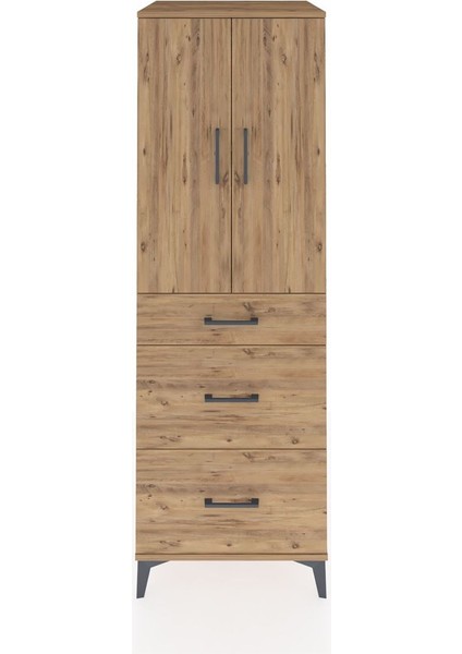 Kronos Dolap 2 Raflı 3 Çekmeceli 2 Kapaklı 60X59X182 Çam-Çam