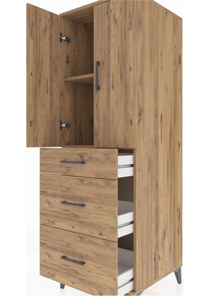 Kronos Dolap 2 Raflı 3 Çekmeceli 2 Kapaklı 60X59X182 Çam-Çam indirimleri