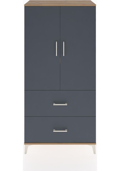 Hyperion Dolap 3 Raflı 2 Çekmeceli 2 Kapaklı 88X44X182 Çam-Antrasit